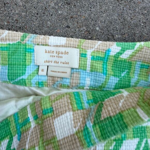 Kate Spade New York Skirt The Rules Green Tan Cream Tweed Mini Skirt Size 6 - Picture 4 of 11